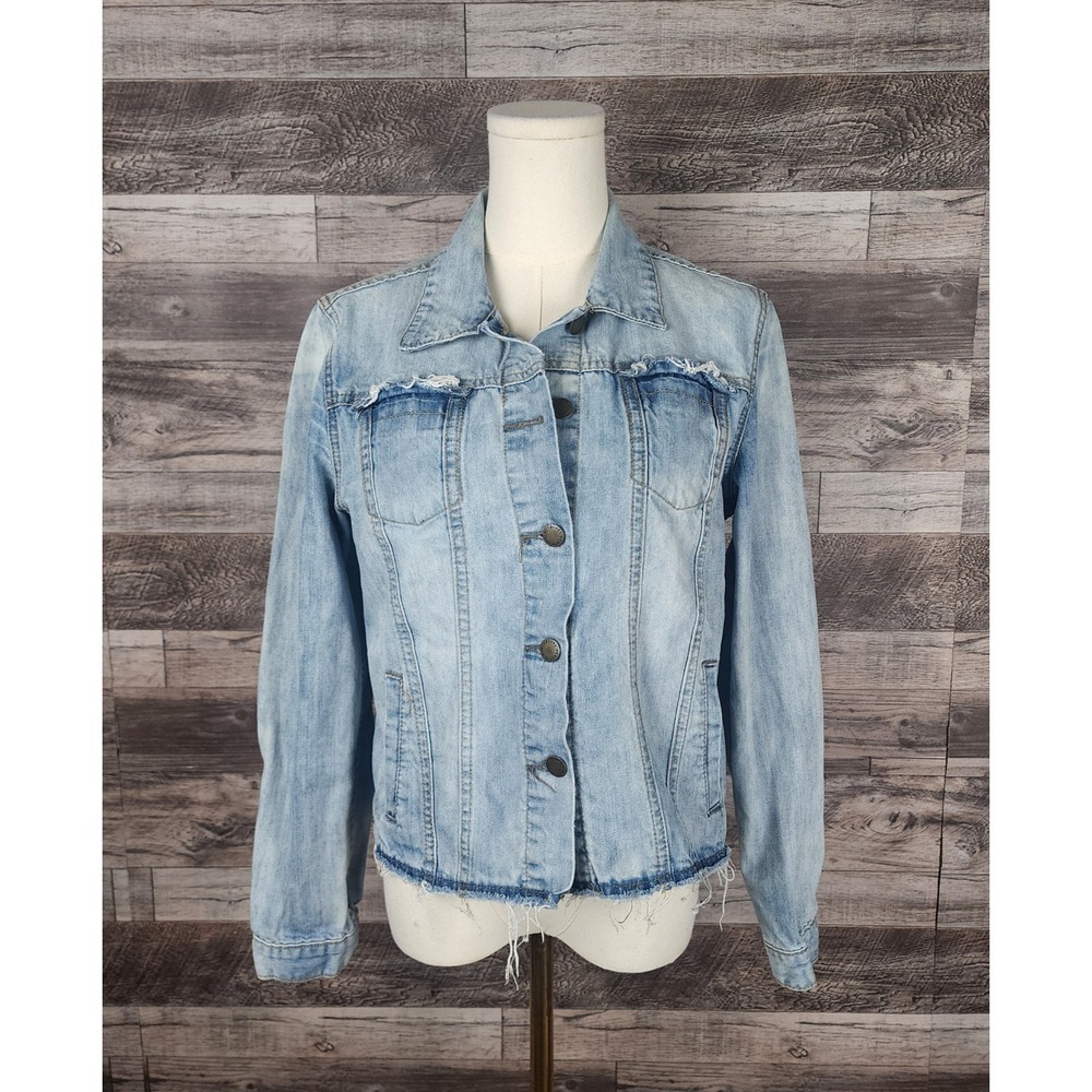 Velvet Heart Denim Light Wash Distressed Raw Hem Cotton Trucker Jacket Small